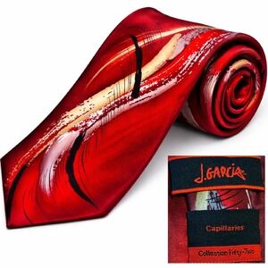 J Garcia Capillaries Necktie Red Silk Abstract Art Neck Tie Jerry Collection 52